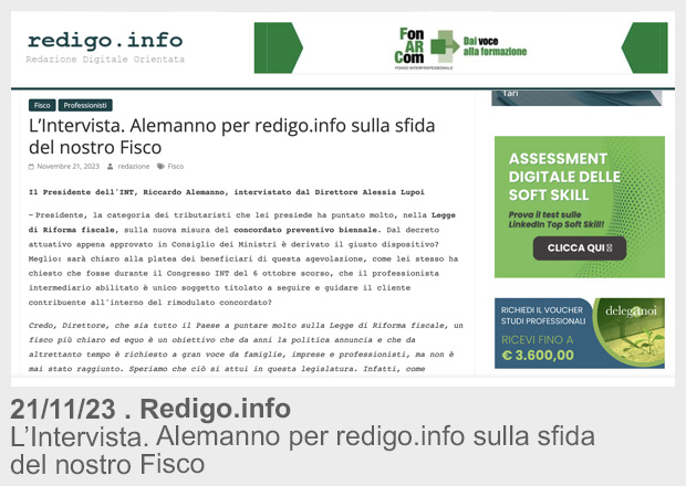 21/11/23 . Redigo.info | L’Intervista. Alemanno per redigo.info sulla sfida del nostro Fisco