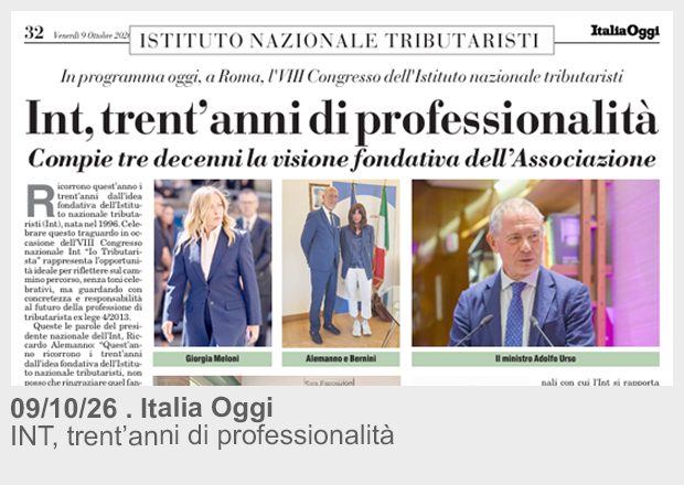 09/10/26 . Italia Oggi . INT, trent’anni di professionalità