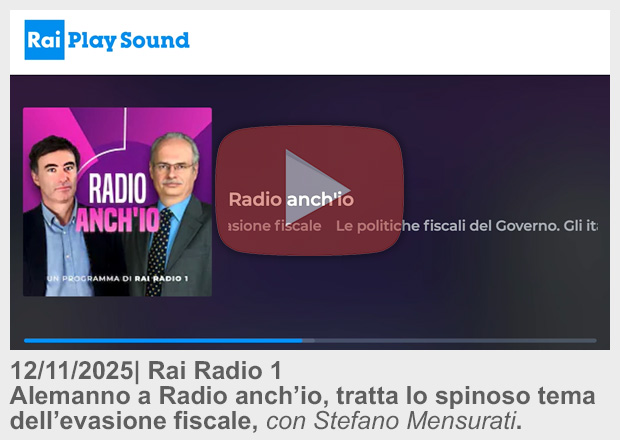 12/11/25 . Radio Rai 1 . Alemanno a Radio anch’io, tratta lo spinoso tema dell’evasione fiscale, con Stefano Mensurati.